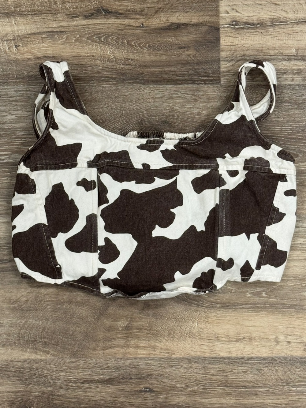 Lone Star Cow Print Corset Crop Tank Top Womenโs Large